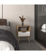 Wenden 21&quot; Nightstand: One Drawer, Open Shelf, Natural Oak &amp; White - $216.01 CAD