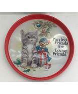 Vintage tin Christmas serving tray purrfect friends kitten and bear grap... - $27.16 CAD