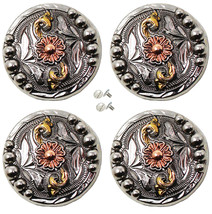 Set of 4 Screw Back Conchos Western Saddle 1-1/4&quot; Three-Tone Engraved Fl... - $455.59 MXN