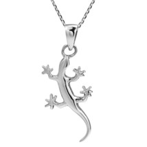 Climbing Little Gecko Lizard Shiny Sterling Silver Pendant Necklace - £19.73 GBP