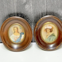 Matched Antique Pair Mini Framed Paintings Couple Aristocratic Portraits French - £138.48 GBP