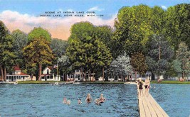 Indian Lake Club Swimming Niles Michigan 1940s linen postcard - £5.18 GBP