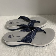 Clark Cloudsteppers Arla Glison Flip Flop Soft Women Size 9M Blue Polka Dot - $19.88