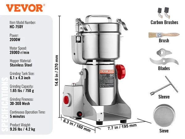 VEVOR 150 2500g Electric Grain Mill Grinder Commercial Swing 750g 2000w ... - $119.38