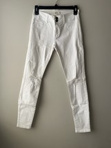 Cello White Very Distressed Ankle Skinny Mid Rise Jeans Size 5 Raw Hem - $15.83