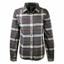 Carhartt Women&#39;s Navy Maroon Beige Brown Cream Plaid L/S Woven Shirt (S01) - £11.12 GBP