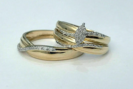 1.20CT Round Simulated Diamond Trio Wedding Ring Set In Gold Plated 925 Silver - £104.14 GBP