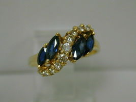 1.25 Ct Marquise Cut Sapphire &amp; Diamond Engagement Ring 14K Yellow Gold Finish - £67.39 GBP