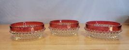 3 Indiana Glass Co Clear Crystal DIAMOND POINT Ruby Band Flash 5&quot; SALAD ... - $24.99