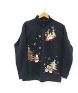 Vtg Analogy Christmas Pullover Quarter Zip Sweatshirt XL Mock Neck Black... - £16.41 GBP