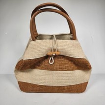 Vintage Meucci Fina Firenza Rafia Tote Bag Striped Beige and Brown. - £29.96 GBP