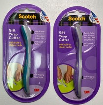 2 Scotch Gift Wrap Cutter with Built-in Ribbon Curler Purple and Aqua TW... - £21.23 GBP