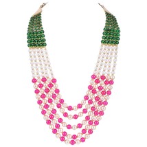 Sea Shell Pearl Base Metal Emerald Green Pink White Beads for Women - £26.10 GBP