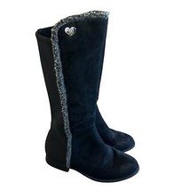 Stuart Weitzman 50/50 Shearling Black Dark Gray Boots Heart Suede Size 4 Girls - £38.91 GBP