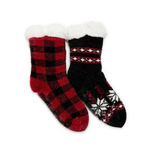 Women&#39;s Muk Luks Cabin Socks--Size S/M--Red/Black--2 Pack - £10.59 GBP