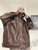 Korean Black Leather Jacket Women Streetwear Harajuku Loose Moto Jacket Women Vi - £96.09 GBP