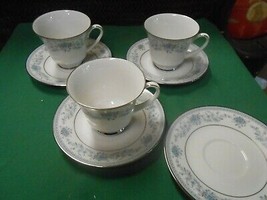 Beautiful-Contemporary by NORITAKE &quot;Blue Hill&quot;. 3 CUPS &amp; SAUCERS &amp; 1 FRE... - £19.95 GBP