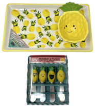 Boston Warehouse Pineapple Chip &amp; Dip Tray with Spreaders NEW - £19.73 GBP