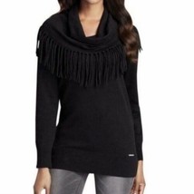 Michael Kors Black Angora Blend Fringe Cowl Neck Pullover Sweater Size M... - $31.99