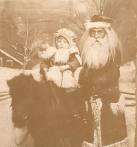 Creepy Scary Santa With Girl On Pony Antique Real Photo Postcard - £11.57 GBP