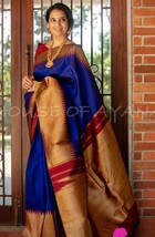 Blue Color Soft Kanchipuram Silk Saree With Haevy Weaving Rich Pallu Saree - £18.83 GBP