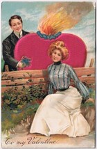 Postcard Embossed To My Valentine Lady Cloth Heart On Fire - £5.51 GBP