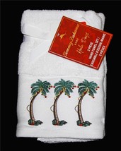 2 Tommy Bahama Embroidered Christmas Palm Trees Red Ornaments Hand Towels NWT - £23.11 GBP