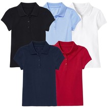 Girl&#39;s Short Sleeve Stretch Pique Polo Shirts School Summer 3-Button 4-20 - £8.99 GBP