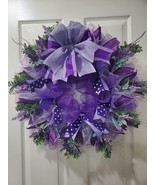 Beautiful Purple Floral Everyday Wreath, Deco Mesh, Home Decor,  Free Shipping - £54.92 GBP