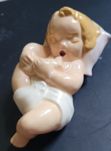 Ceramic Glassed Baby Laying Down Pillow Diaper Cute Tabletop Decoration Toe - $9.99