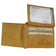 100% Genuine Leather Bi-Fold Money Clip TAN Wallet ID Window Free Shipping  93 - £10.95 GBP