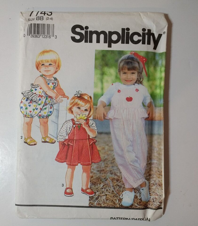 Simplicity 7743 Size 2 3 4 Toddlers' Overalls Jumper Knit Top - £10.11 GBP
