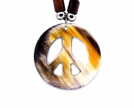 Mia Jewel Shop Natural Authentic Bull Horn Peace Sign Shaped Pendant Adjustable  - £7.94 GBP