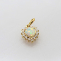 925 Sterling Silver White Opal &amp; White Topaz Heart Tiny Pendant Woman Gift - £137.52 GBP