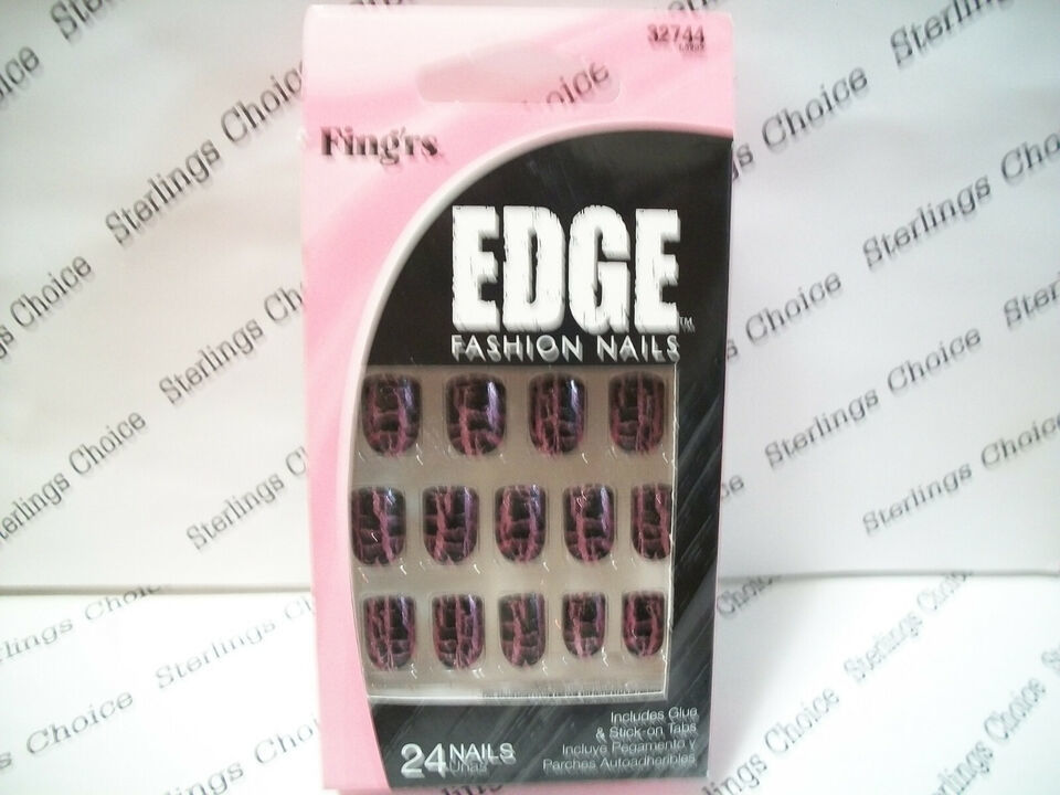 Fing&#39;rs Edge Fashion Nails #31115 Black / Purple Crackle Short - $7.91