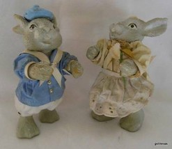 Vintage Set of 2 Rabbits in Starched Costumes Midwest 5&quot; - $22.18