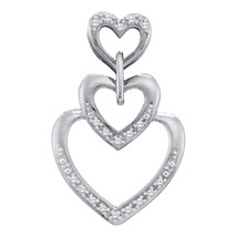 10k White Gold Round Diamond Triple Trinity Heart Fashion Pendant 1/20 Ctw - £109.92 GBP