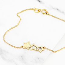 14K 9K Solid Gold Triple Star Bracelet, Wish star bracelet, Dainty gold bracelet - £161.27 GBP+