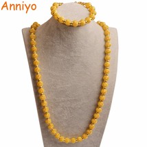 Anniyo 82cm Beads Necklace and 24cm Bracelets for Women Fashion Gold Color Ball  - £17.00 GBP