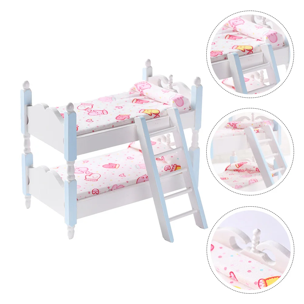 Dollhouse Bunk Bed Wooden Kid Room Decor Miniature 1/12 Scale Cotton Baby Vanity - £13.45 GBP