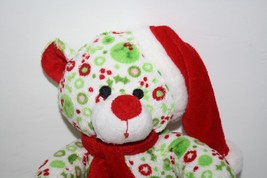 Fiesta Plush Teddy Bear Christmas Printing 8&quot; Sitting Hat Scarf Stuffed Soft Toy - £9.34 GBP