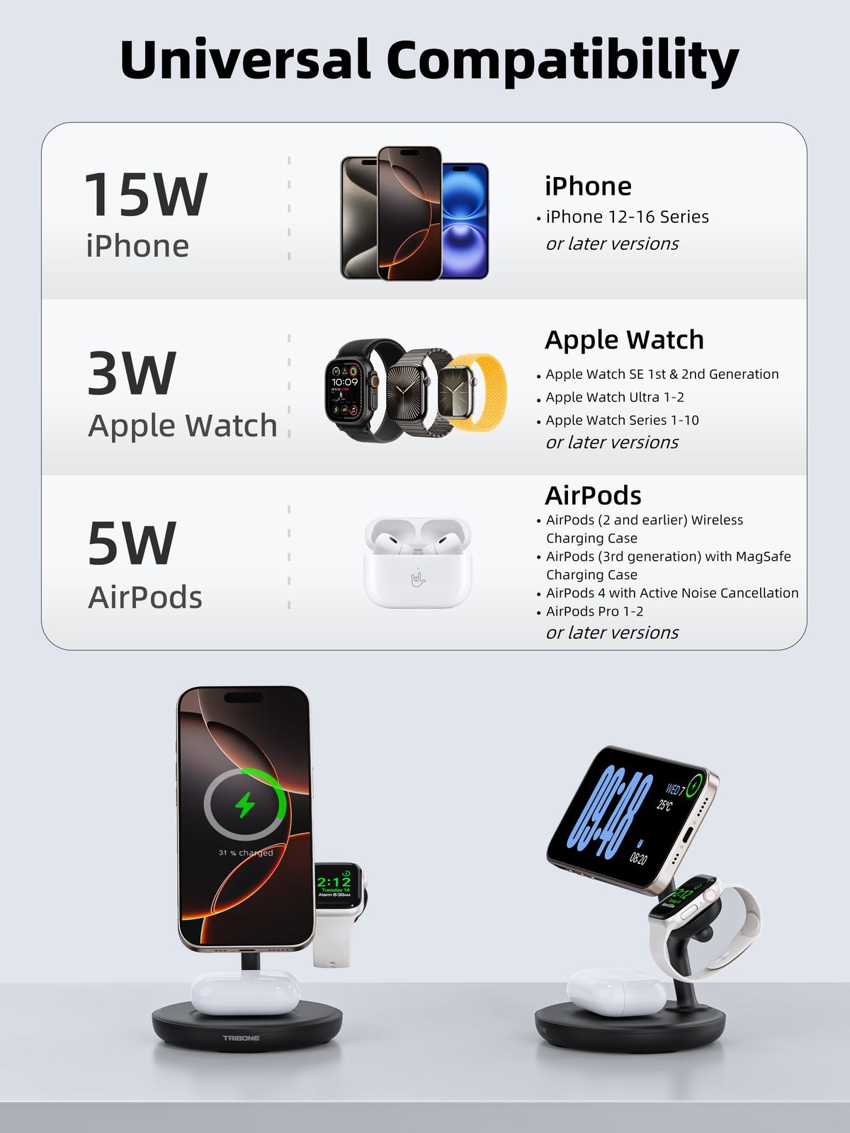 3 in 1 Magnetic Wireless Charger Stand for Apple Devices, TRIBONE Fast Charging  Item image 10
