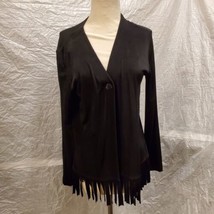 Chico&#39;s Travelers Women&#39;s Black Cardigan with Fringe Bottom, Size 1 - $24.74