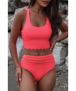 Aleena Scalloped Criss Cross High Waist Bikini - £19.67 GBP