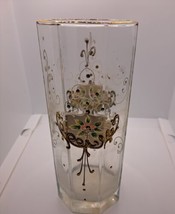 Vintage Venetian Style Handpainted Vase Clear Gold Trim Floral 8  1/4&quot; Tall - £36.74 GBP