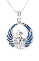 Jewelry Trends Phoenix Fire Bird Sterling Silver Pendant Necklace 18&quot; Blue Paua  - £55.13 GBP