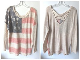 Charming Charlie  American Flag Pullover Sweater Womens L  Stars Stripes... - £19.84 GBP