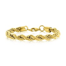 Stainless Steel 8mm Rope Chain Bracelet - Gold Plated - $33.25