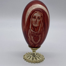Our Lady of Guadalupe Hand Painted Egg On Metal Base - Signed Vintage  - $12.98