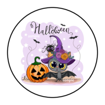 30 Cute Halloween Bat Stickers Envelope Seals Labels 1.5&quot; Round Pumpkin Favors - £5.98 GBP